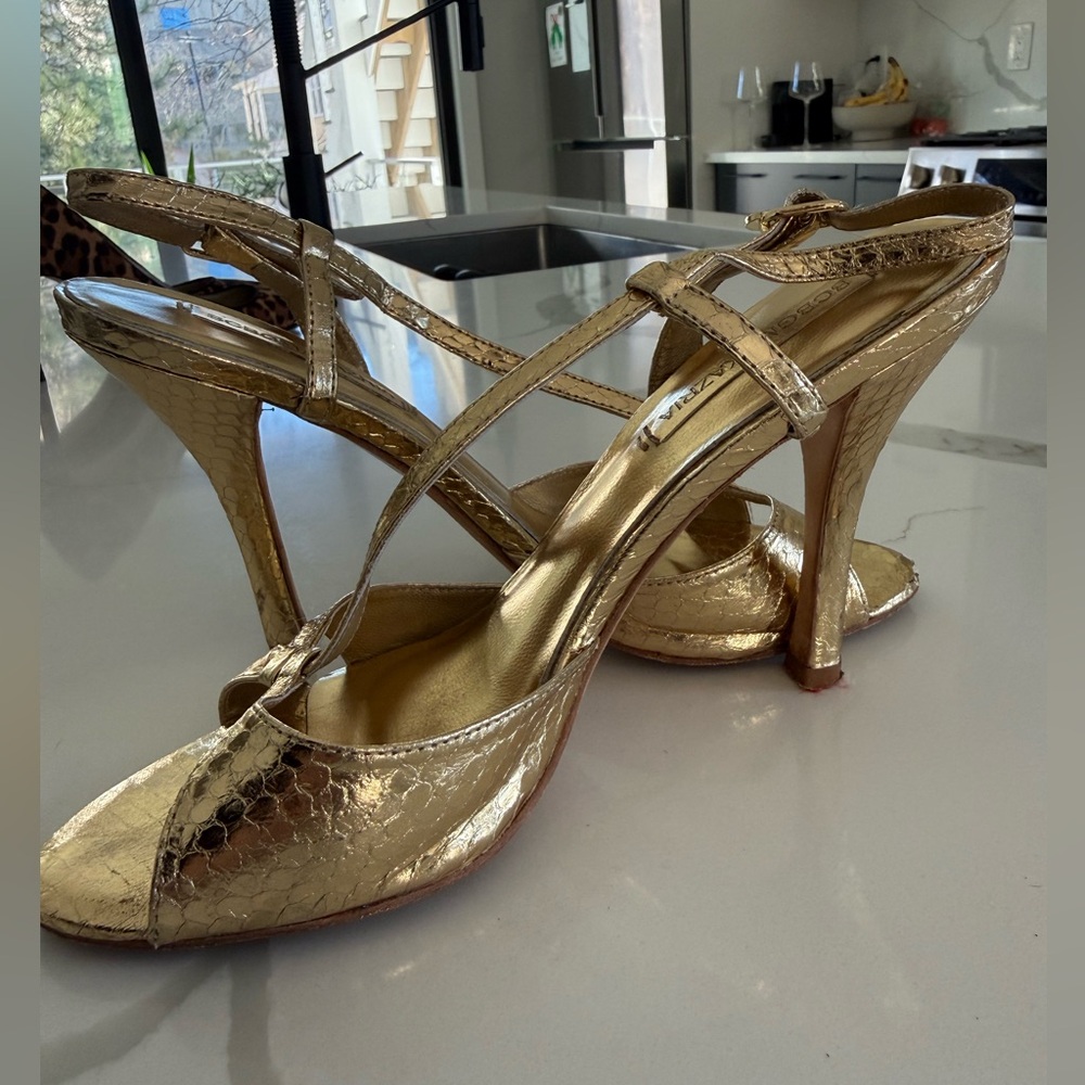 BCBG MAXAZRIA Elegant Gold Strappy Heels